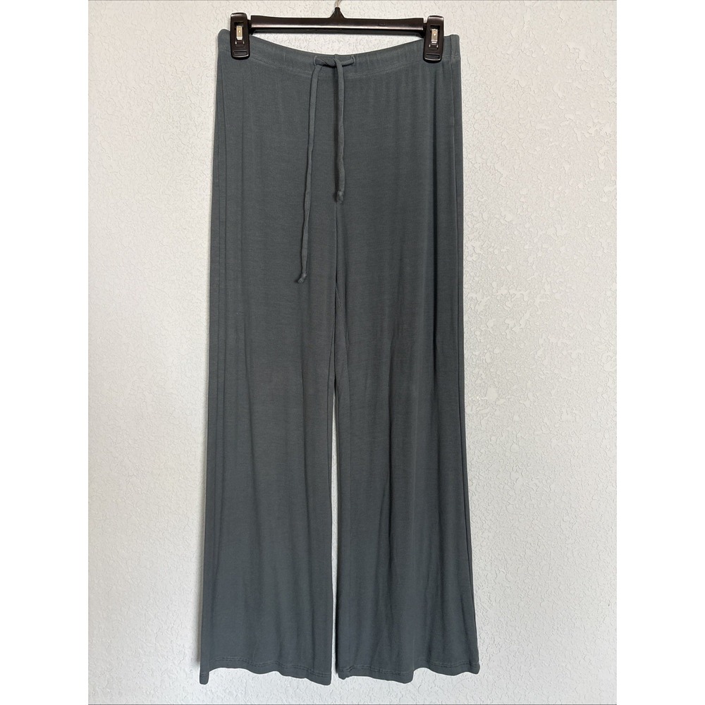 Lacausa Pali Pants Womens XS Drawstring Ribbed Straight Leg Lounge Relaxed Green